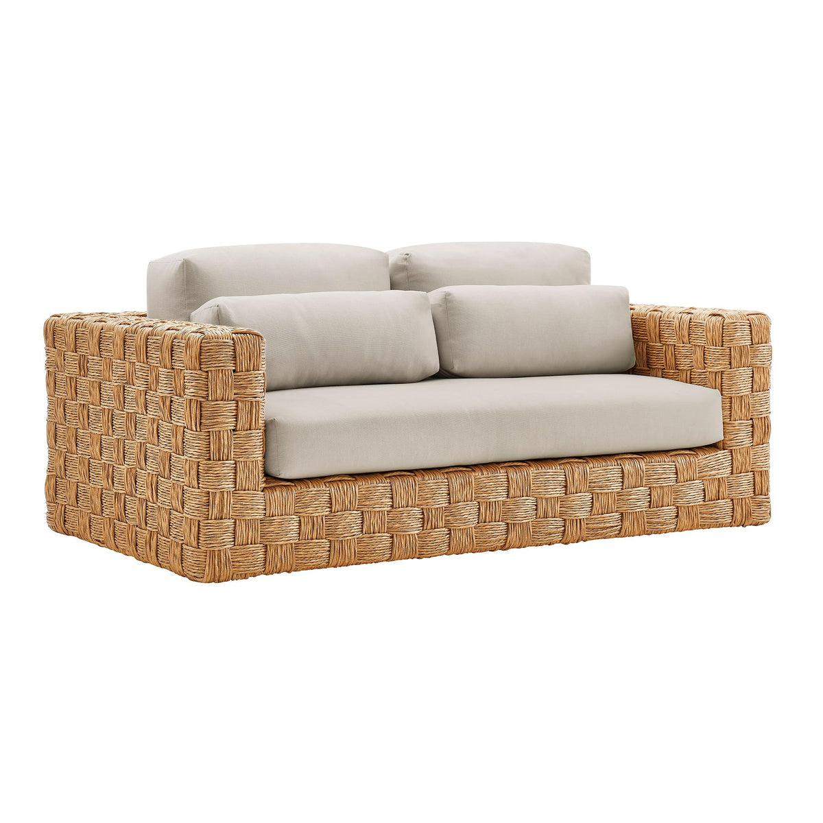 Natural Light Gray Wicker Rattan Outdoor Loveseat with Cushions F61689