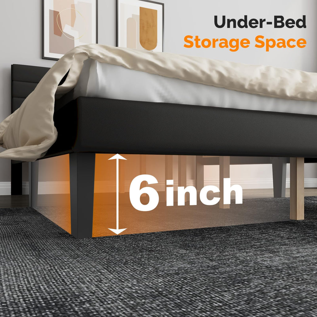 Full Faux Leather Upholstered Platform Bed Frame with Adjustable Headboard L45377