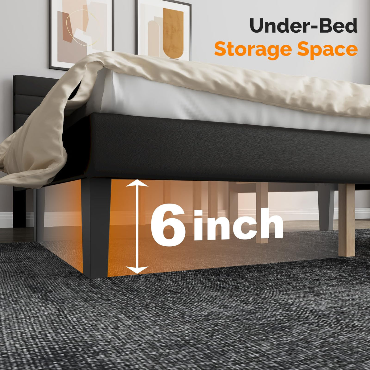 Full Faux Leather Upholstered Platform Bed Frame with Adjustable Headboard L45377