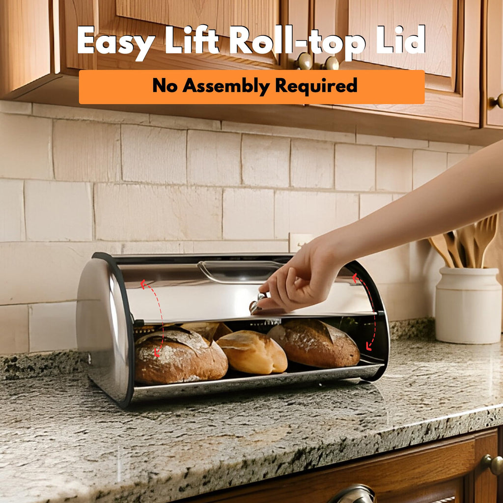 Large Stainless Steel Bread Box with Window & Air Vents M3580
