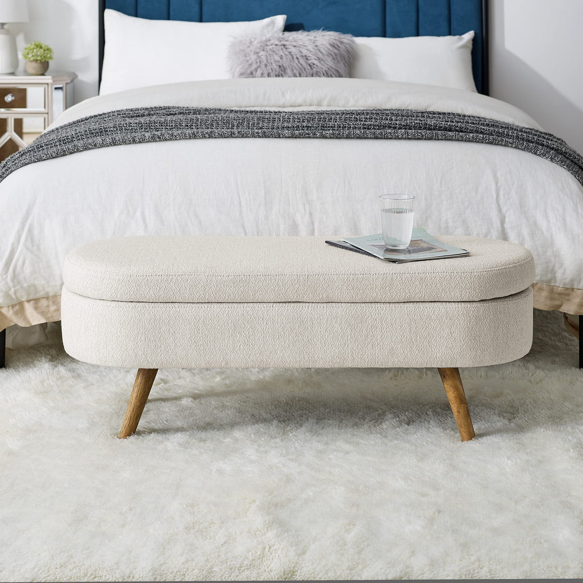 Oval Storage Bench with Rubber Wood Legs Y830