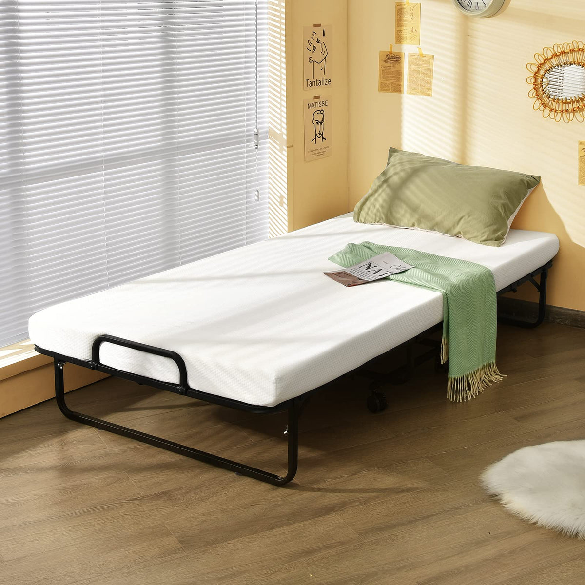 Folding Bed with Mattress Twin Size Metal Frame Memory Foam Z627473