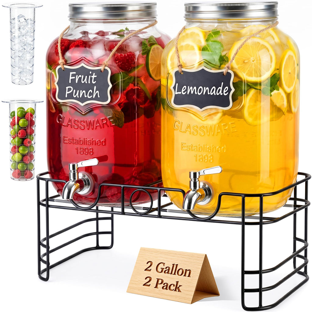 2 Gallon Glass Drink Dispensers, 2 Pack U229319
