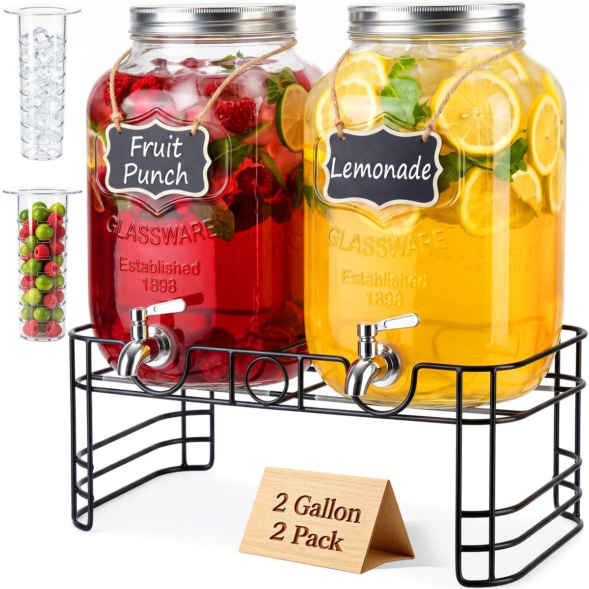 2 Gallon Glass Drink Dispensers, 2 Pack U229319