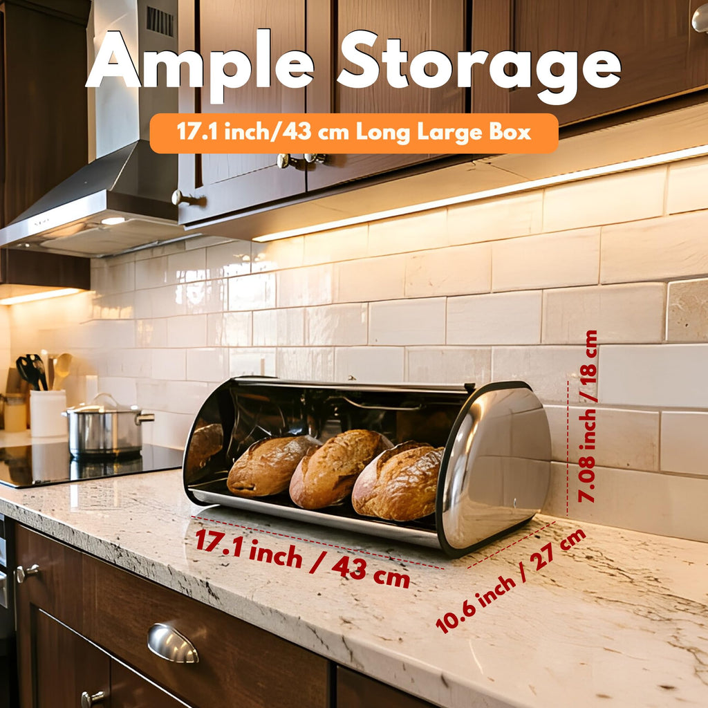 Large Stainless Steel Bread Box with Window & Air Vents M3580