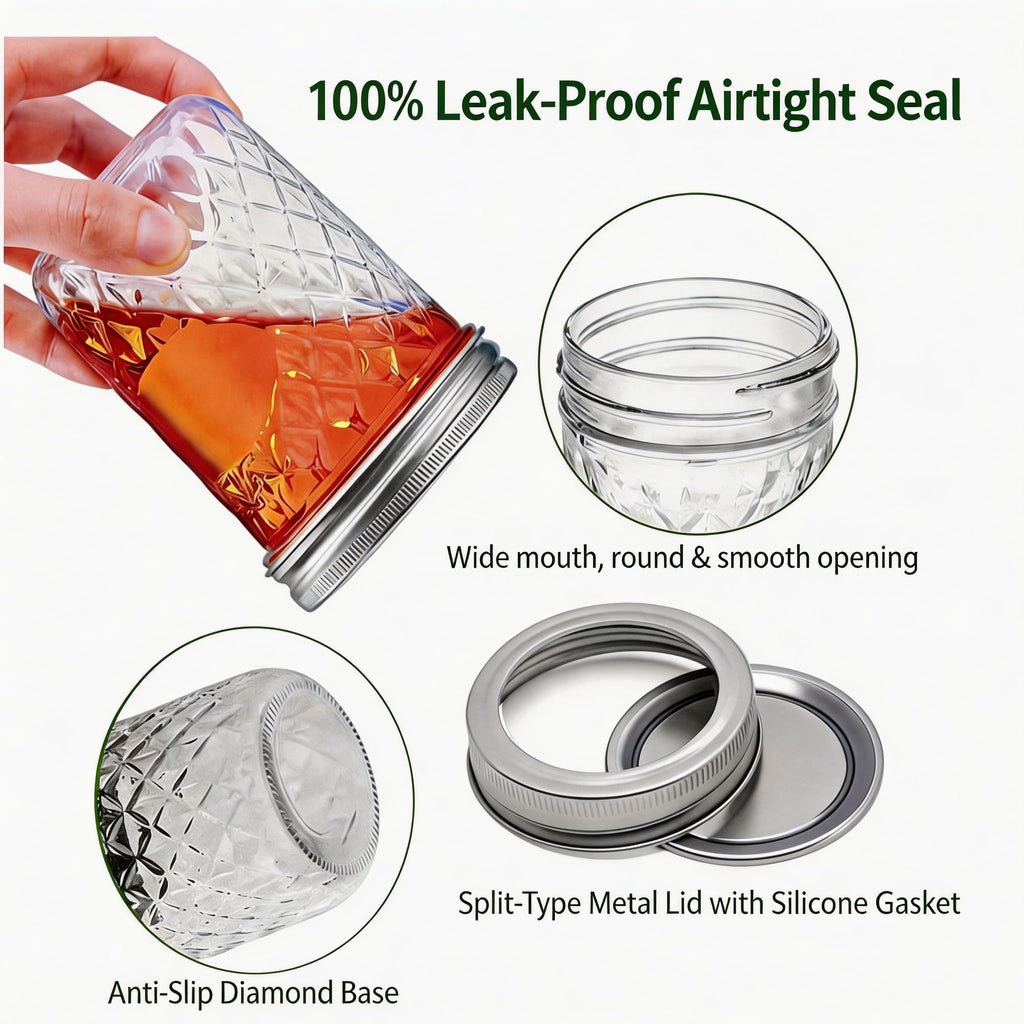 16 oz Wide Mouth Glass Mason Jars with Lids, 4 Pack E301