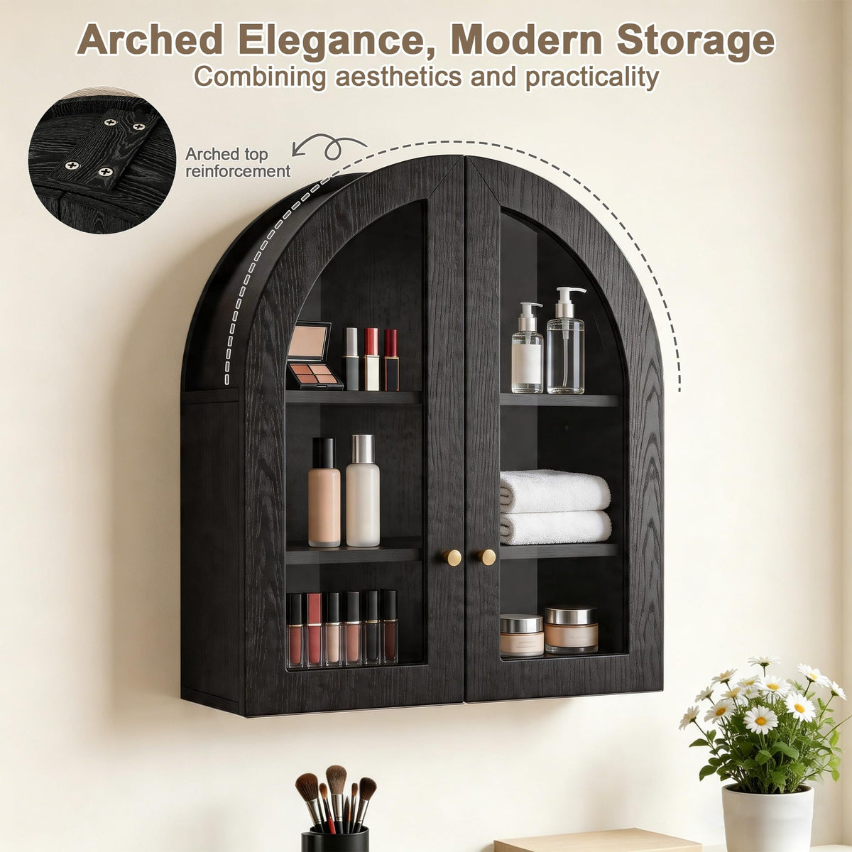 Black Wall Mount Cabinet with Glass Doors U8737
