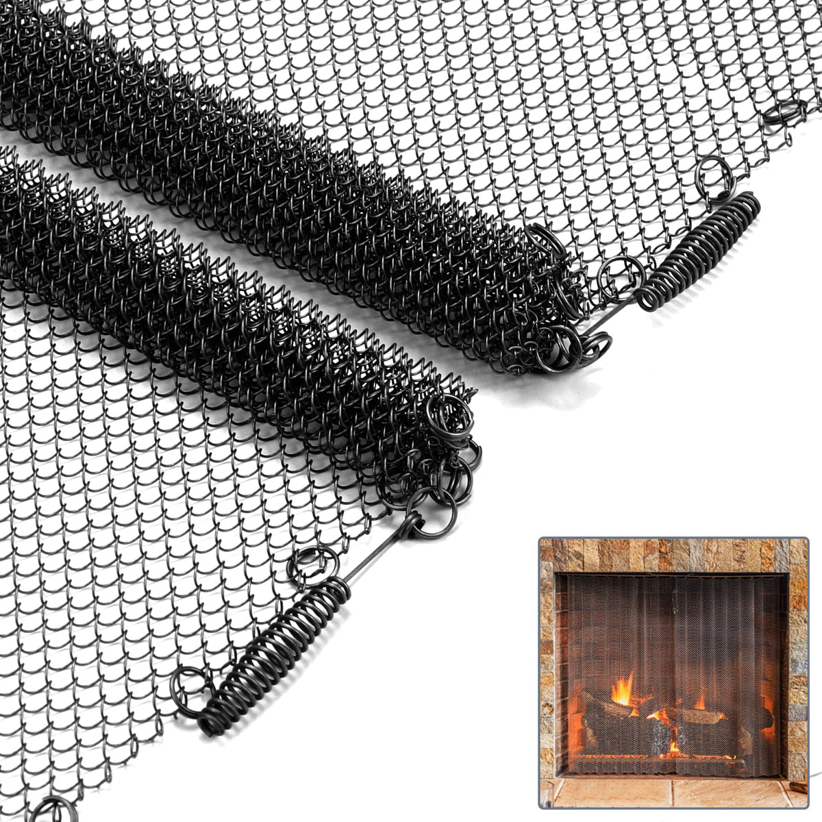 Black Fireplace Mesh Screen Curtain, Two 20" x 24" Panels F6743