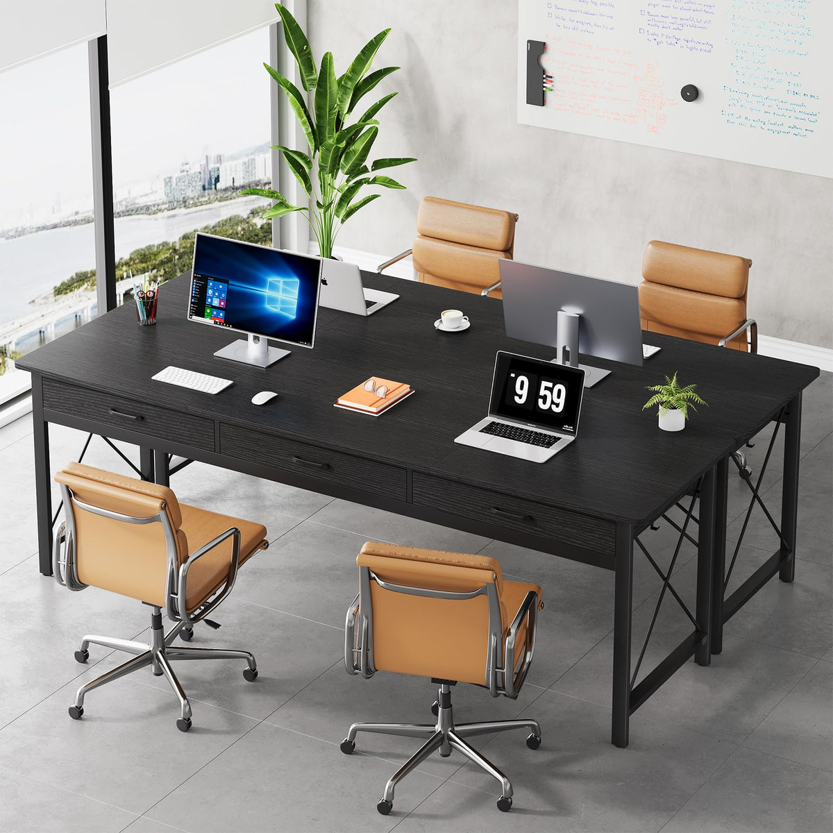 78.7 inch Black Computer Desk with 3 Drawers M6577