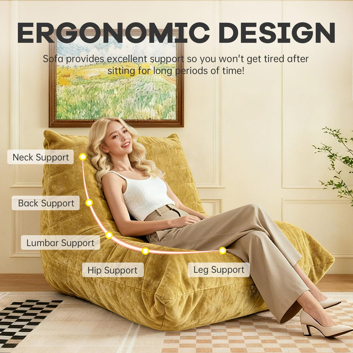 Yellow Bean Bag Chair with Memory Foam S6214