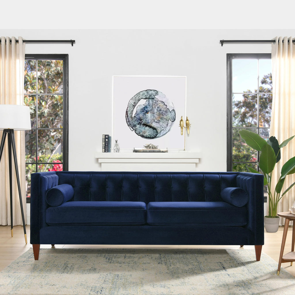 Navy Blue Velvet Tufted Sofa N185325