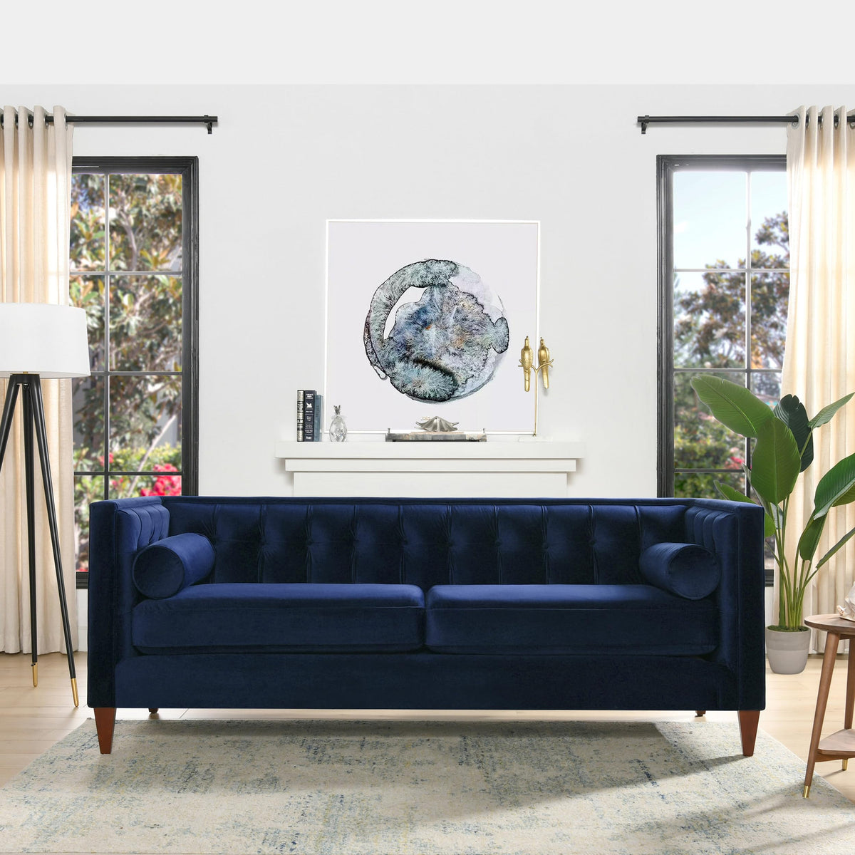 Navy Blue Velvet Tufted Sofa N185325