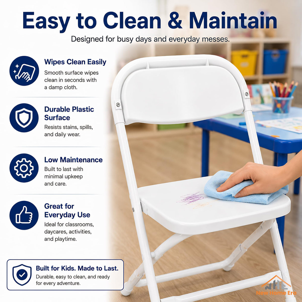 White Kids Plastic Folding Chair with Steel Frame I148