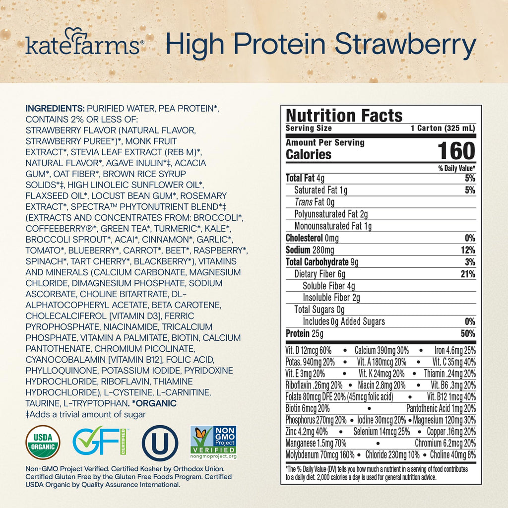 Organic High Protein Strawberry Shake, 25g Protein, 12 Pack W259744
