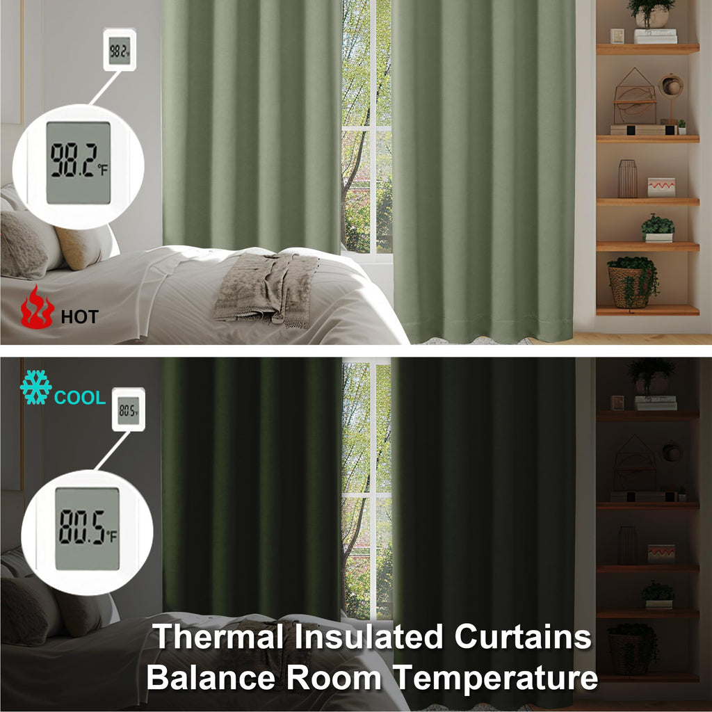 Sage Green Blackout Curtains, 72 Inch, 2 Panels Set O726855