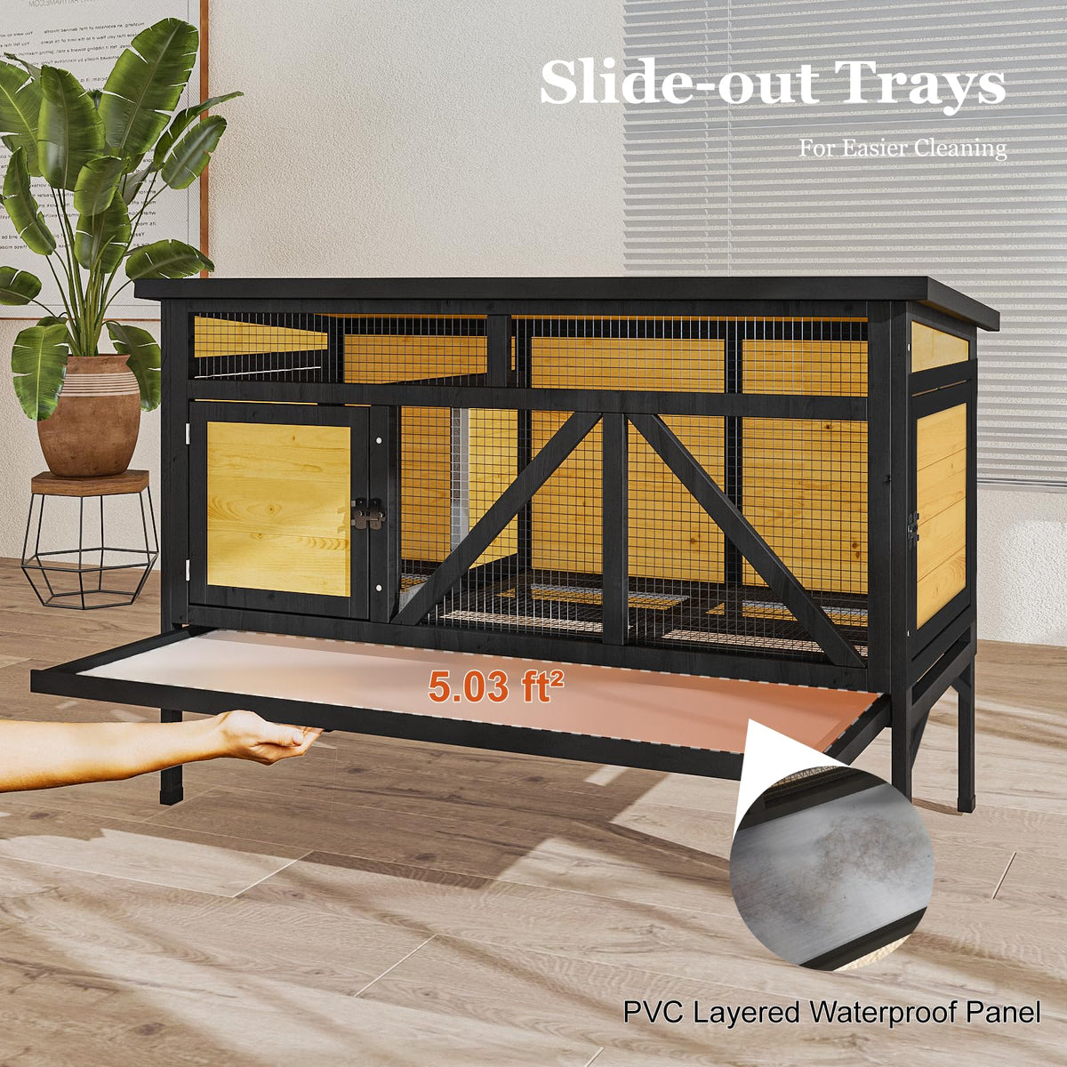 46.7" Wooden Rabbit Hutch with Removable Tray E78031