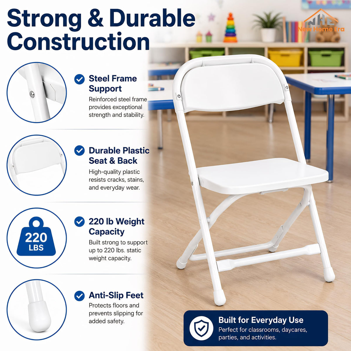 White Kids Plastic Folding Chair with Steel Frame I148