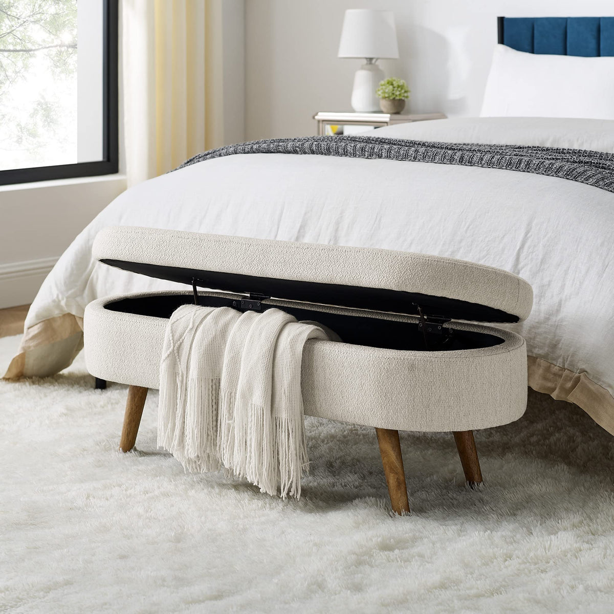 Oval Storage Bench with Rubber Wood Legs Y830