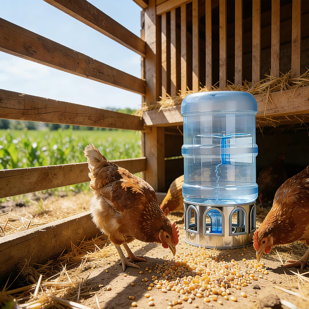 5 Gallon Stainless Steel Poultry Waterer Base with 9 Guarded Drinking Ports D6054