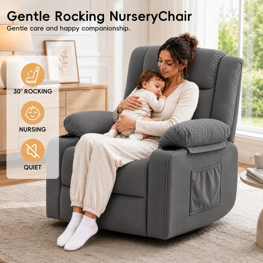 Grey Manual Swivel Rocking Recliner Chair with Massage and Heating R4999