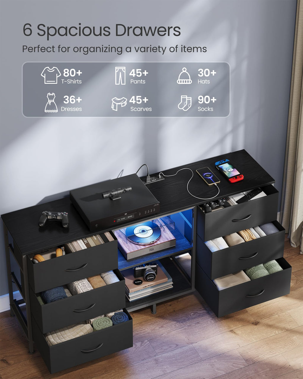 TV Stand with 6 Fabric Drawers and 2 Shelves S757