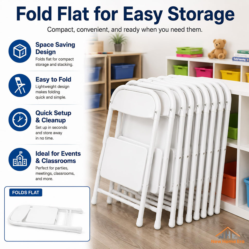 White Kids Plastic Folding Chair with Steel Frame I148