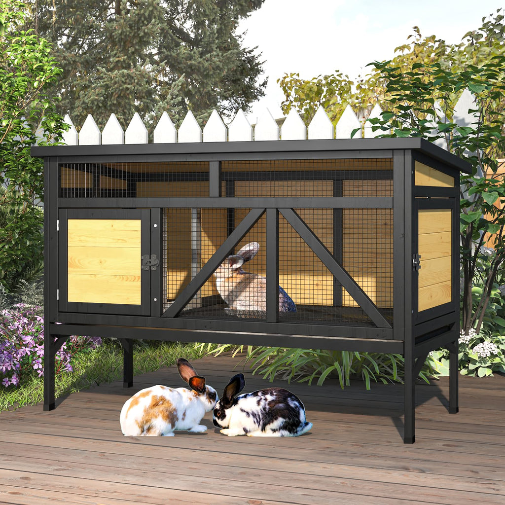 46.7" Wooden Rabbit Hutch with Removable Tray E78031