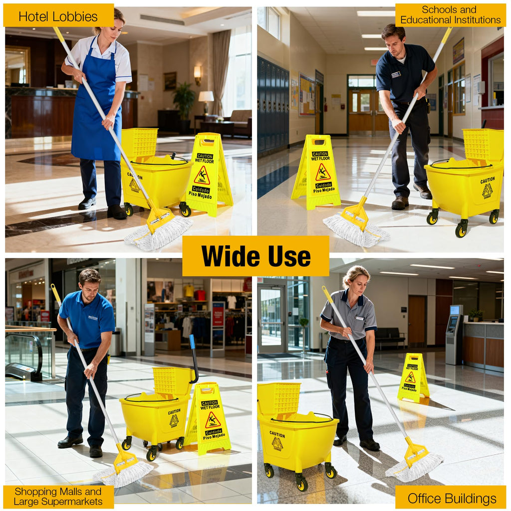 Yellow 35Qt Mop Bucket with Side Press Wringer on Wheels L383838