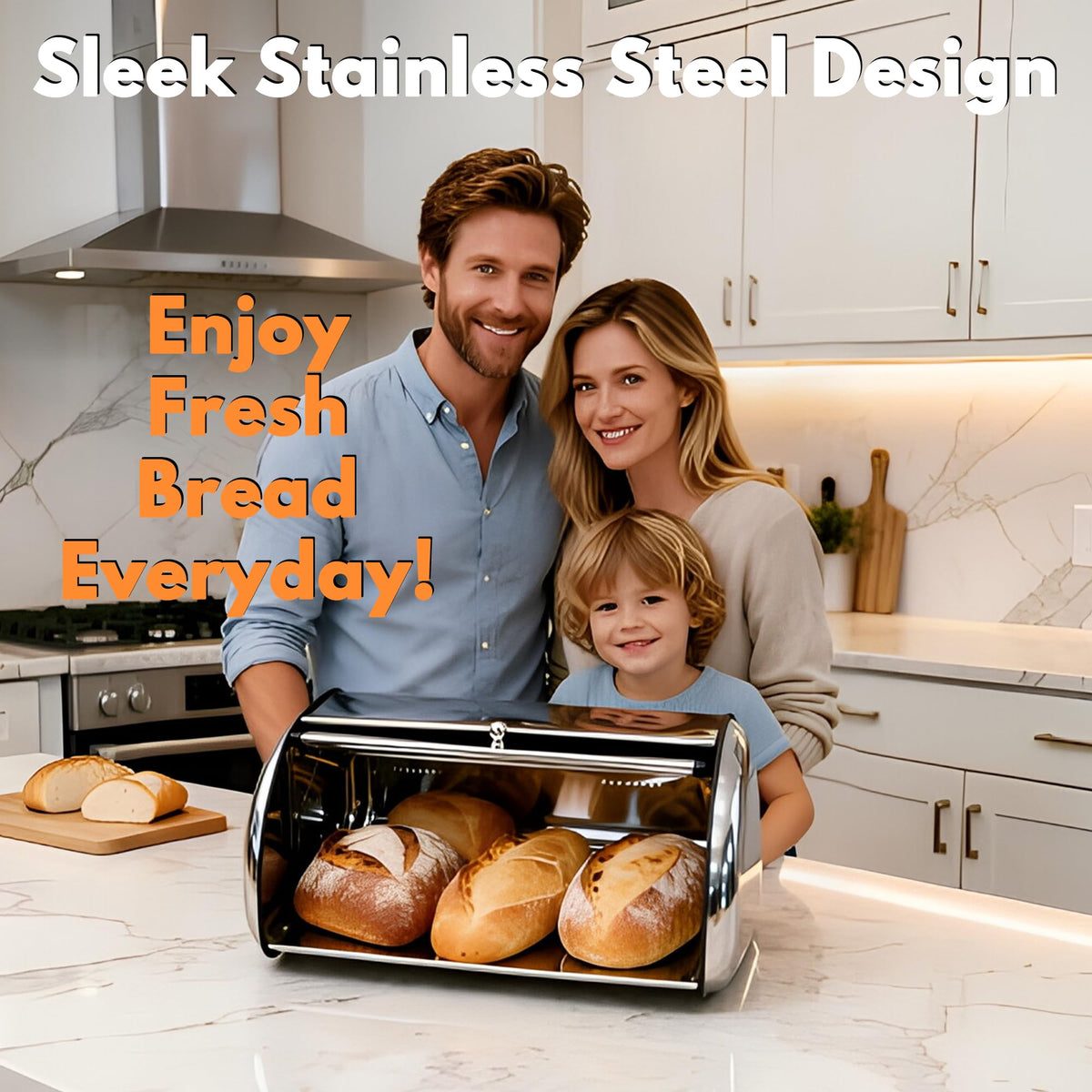 Large Stainless Steel Bread Box with Window & Air Vents M3580