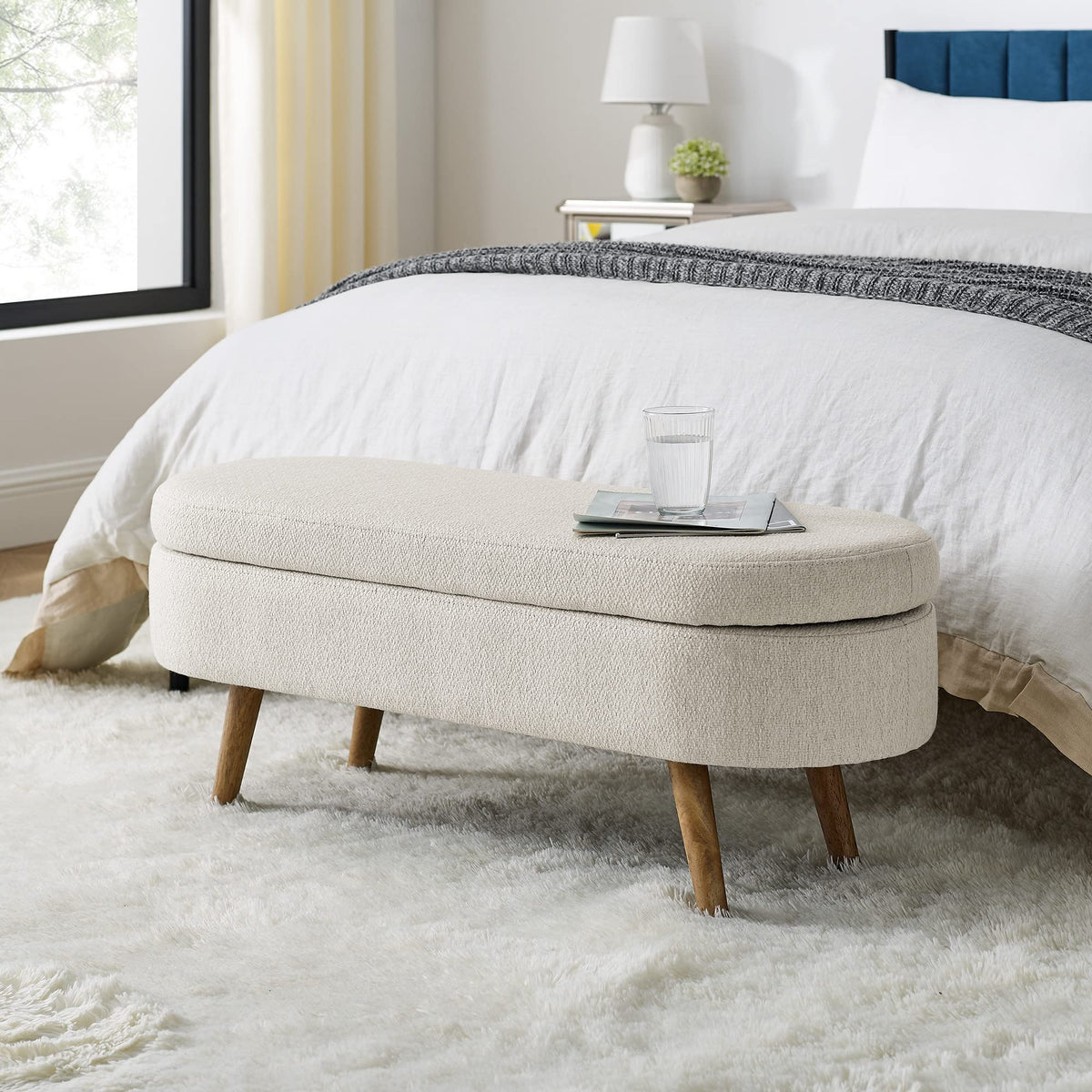 Oval Storage Bench with Rubber Wood Legs Y830