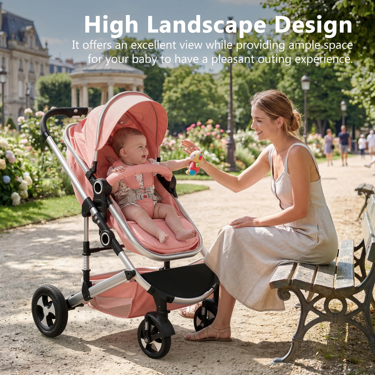2 in 1 Convertible Baby Stroller, Diaper Bag, Pink W6811