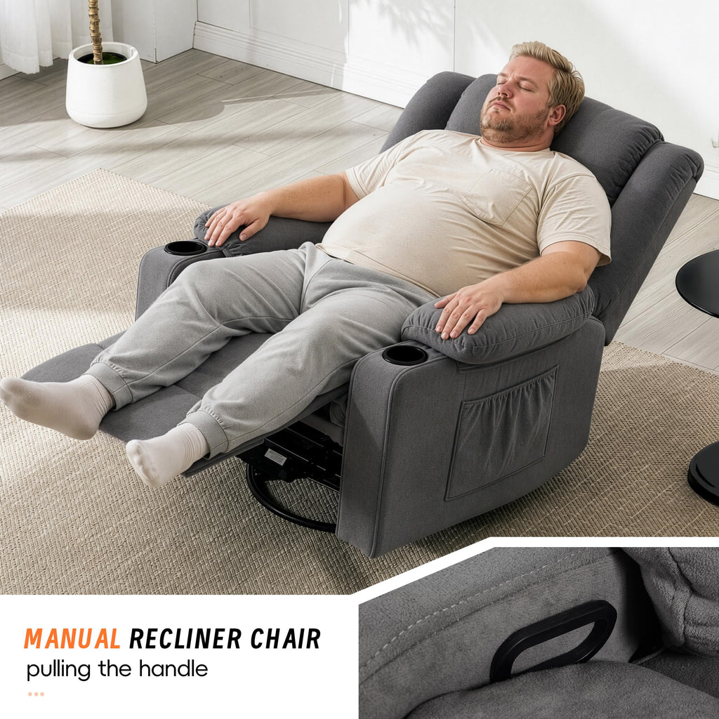 Grey Manual Swivel Rocking Recliner Chair with Massage and Heating R4999