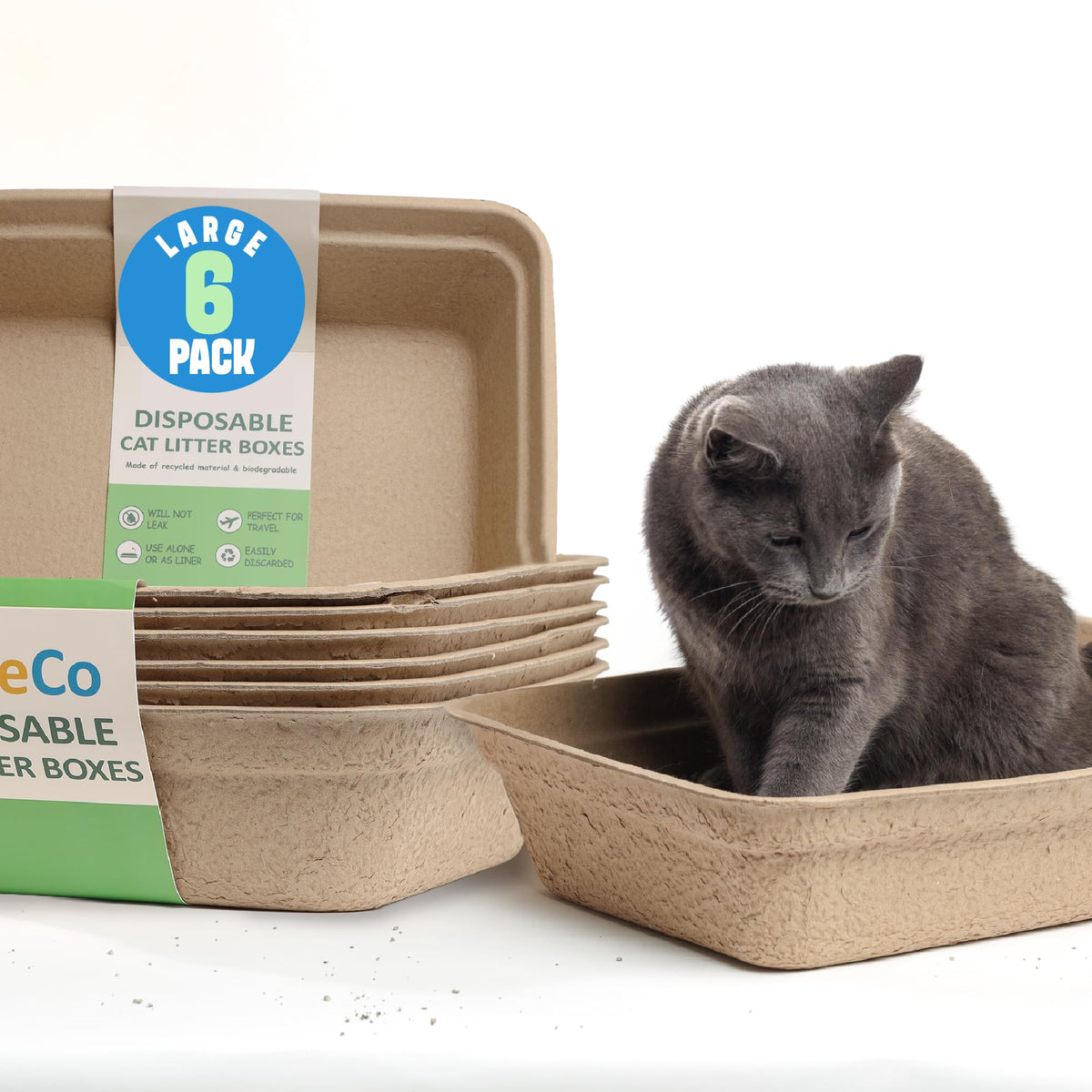 Large 6 Pack Leak Resistant Disposable Cat Litter Boxes Q420