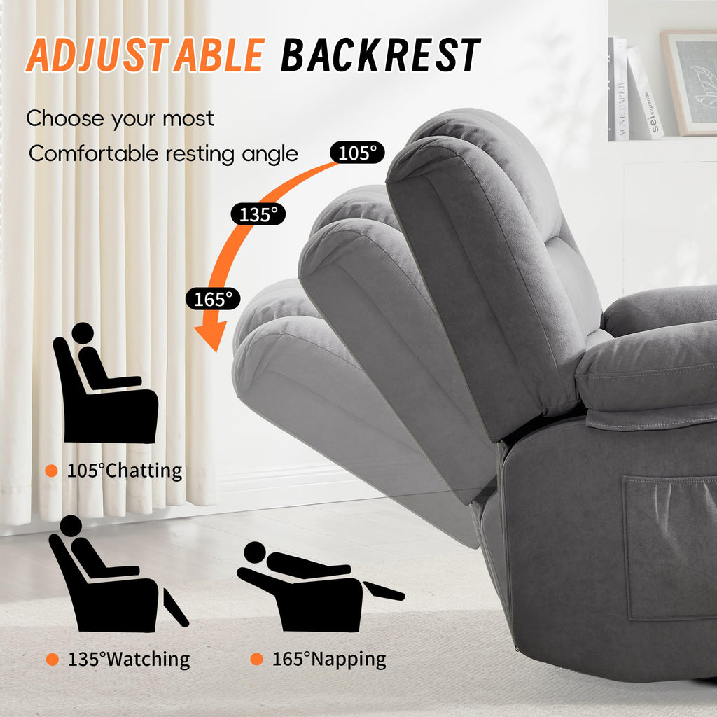 Grey Manual Swivel Rocking Recliner Chair with Massage and Heating R4999