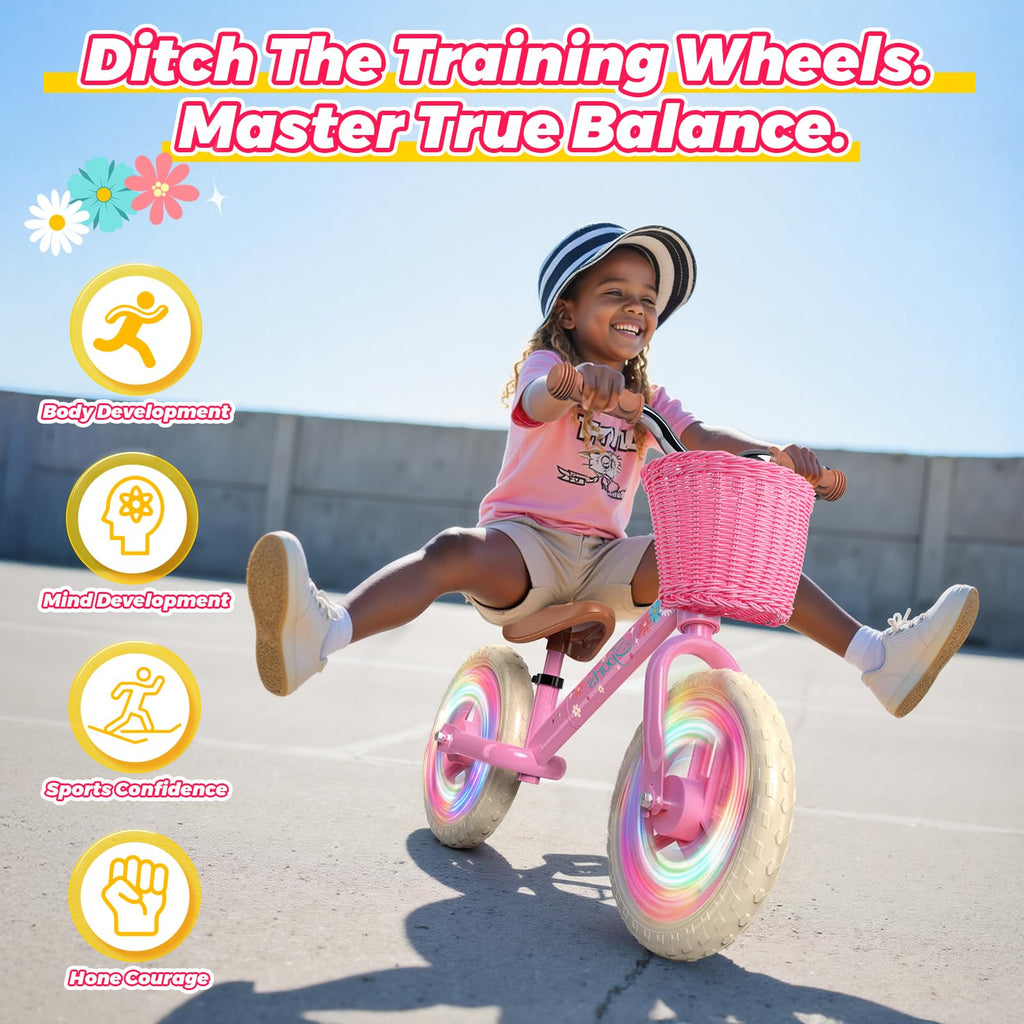 Toddler Balance Bike with Fender, Adjustable Seat/Handlebar, Flat-Free LED Tires X866277