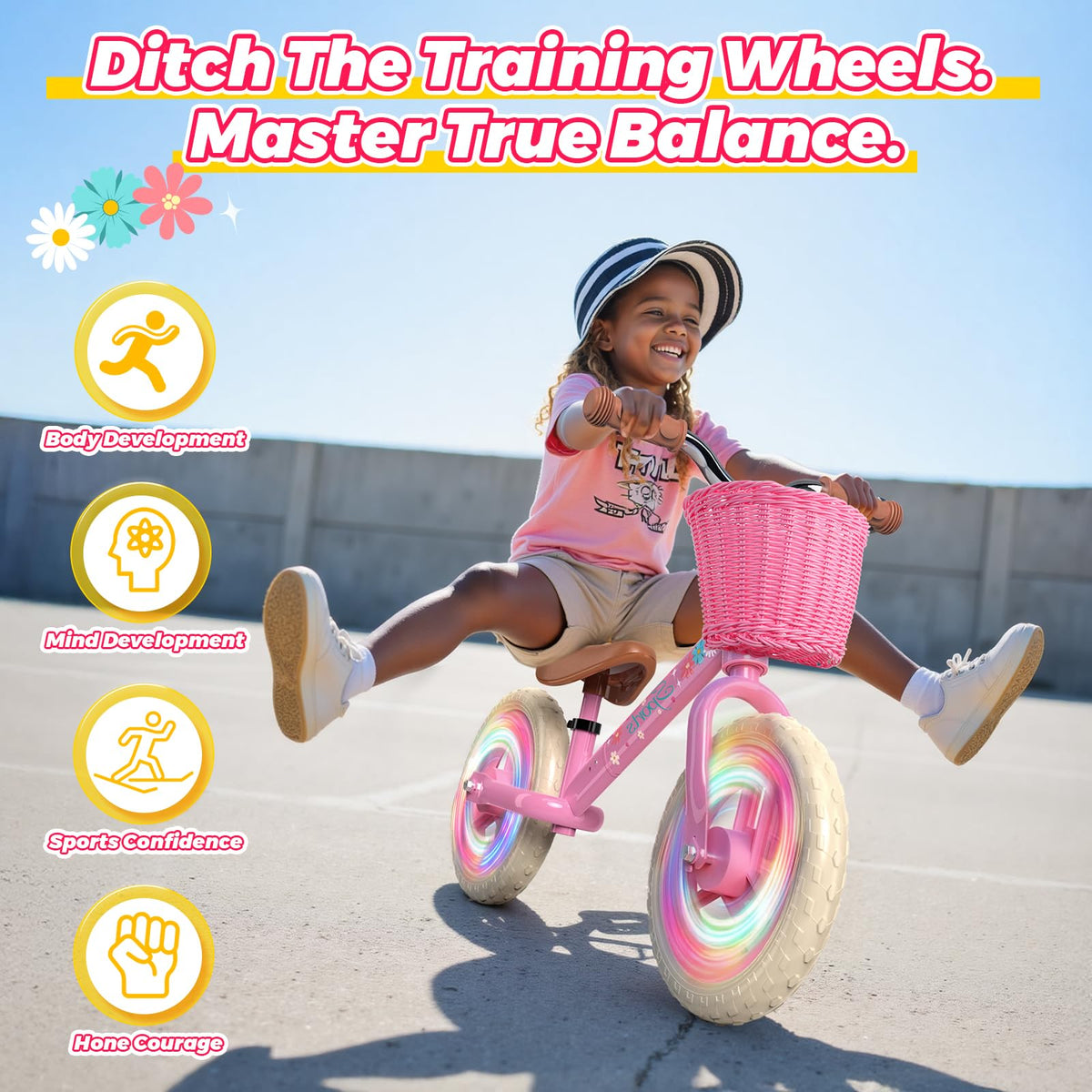 Toddler Balance Bike with Fender, Adjustable Seat/Handlebar, Flat-Free LED Tires X866277