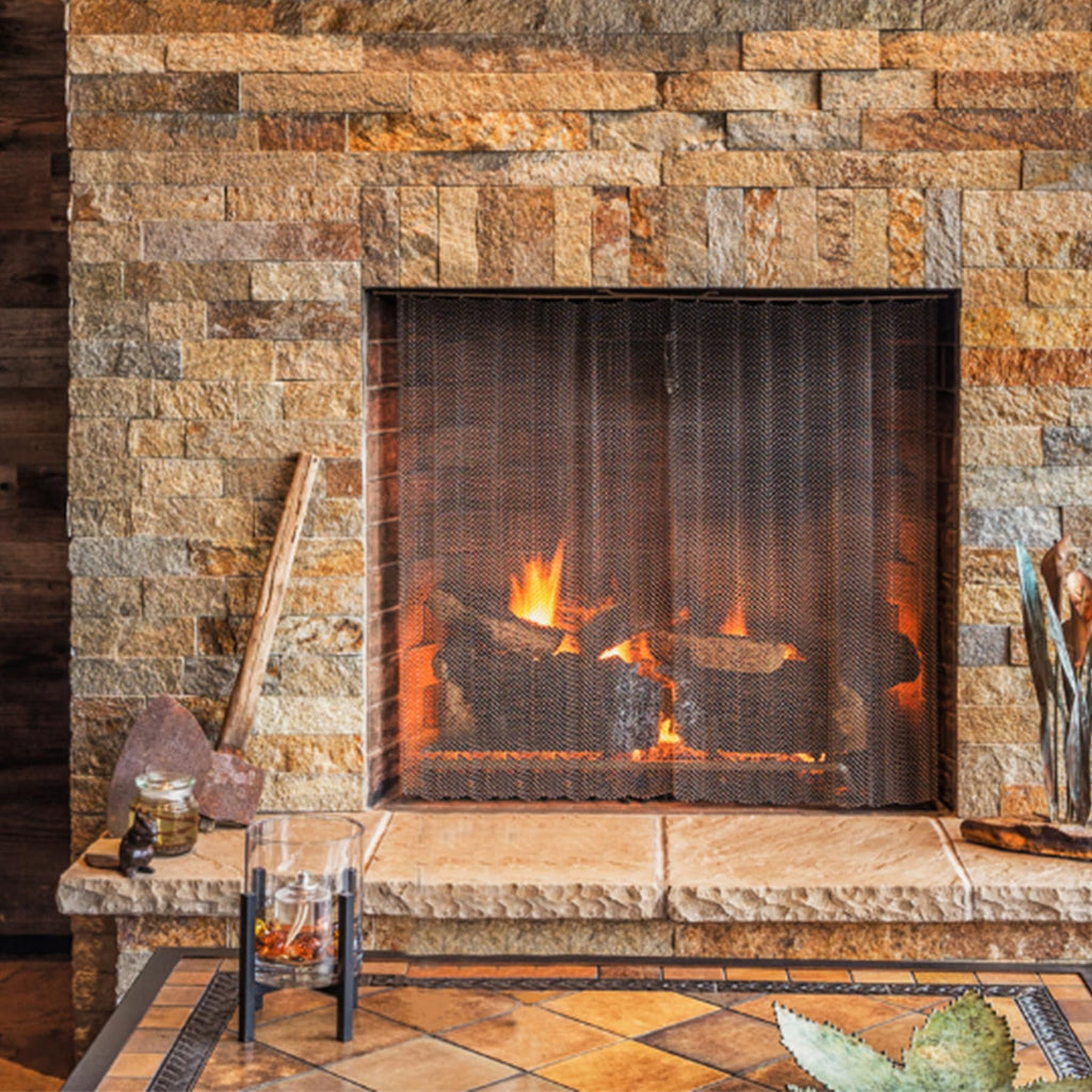 Black Fireplace Mesh Screen Curtain, Two 20" x 24" Panels F6743