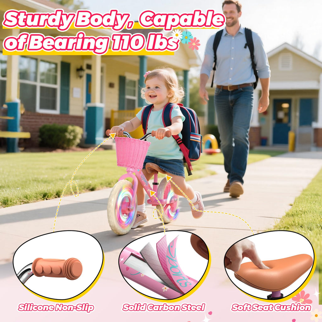 Toddler Balance Bike with Fender, Adjustable Seat/Handlebar, Flat-Free LED Tires X866277