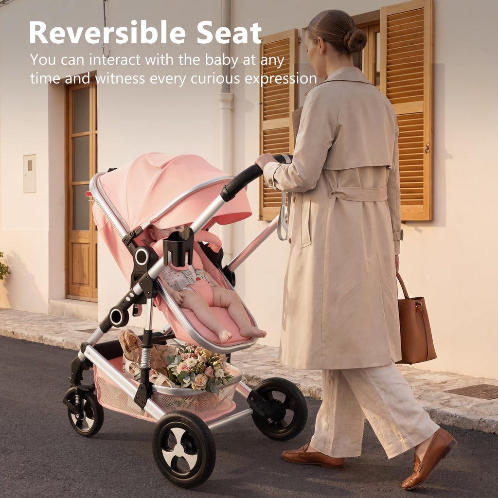 2 in 1 Convertible Baby Stroller, Diaper Bag, Pink W6811