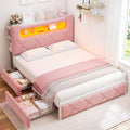 Pink Velvet Upholstered Platform Bed Frame with 2 Storage Drawers T80232