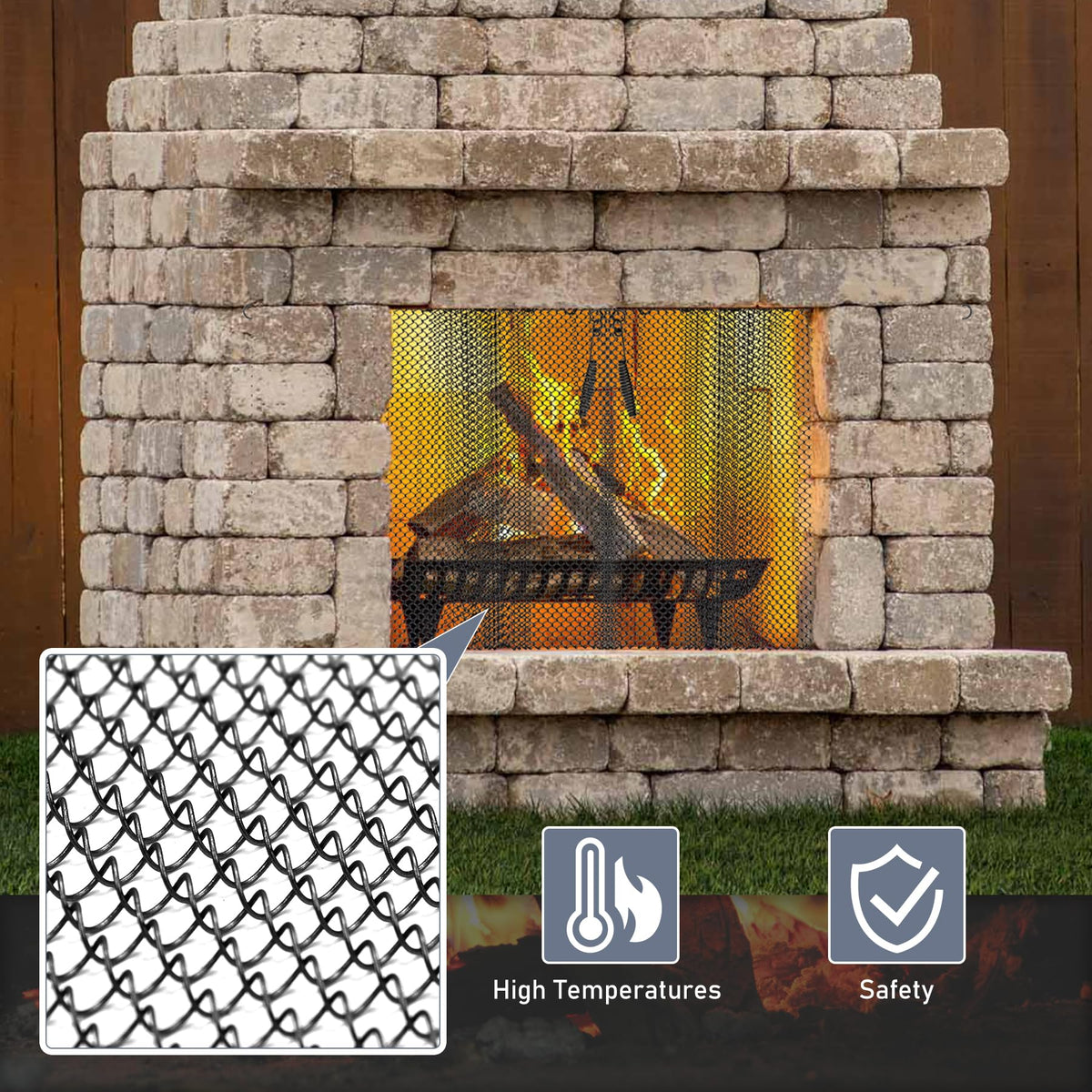 Black Fireplace Mesh Screen Curtain, Two 20" x 24" Panels F6743