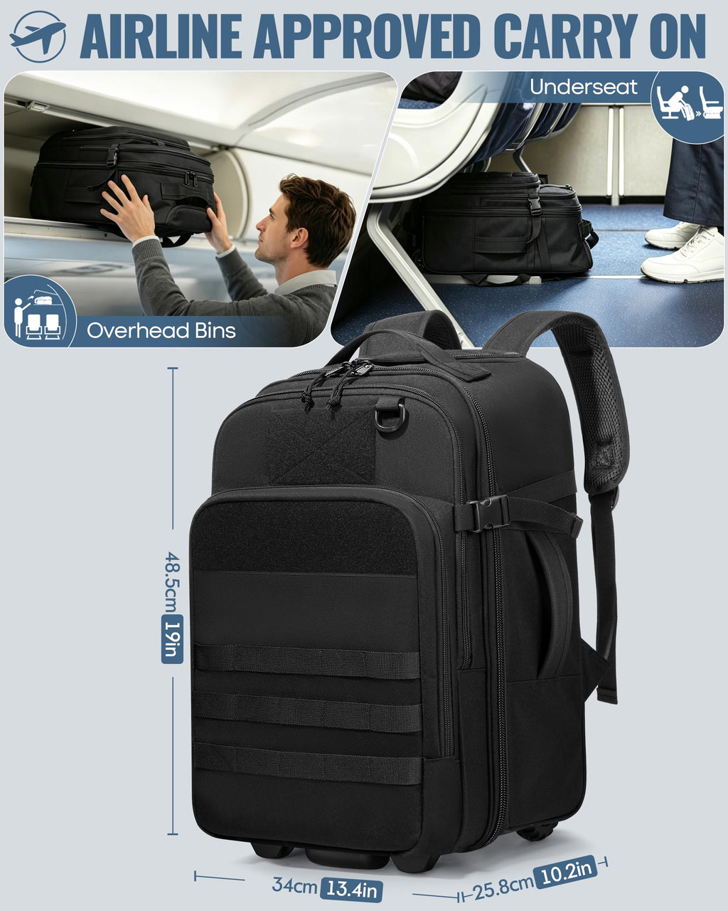 17 Inch Rolling Tactical Laptop Backpack with Wheels M12016