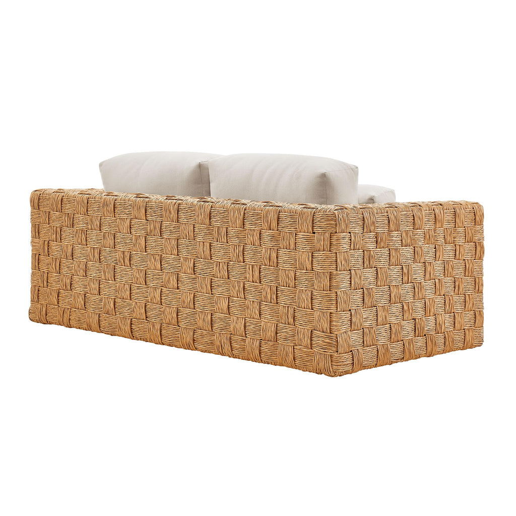 Natural Light Gray Wicker Rattan Outdoor Loveseat with Cushions F61689