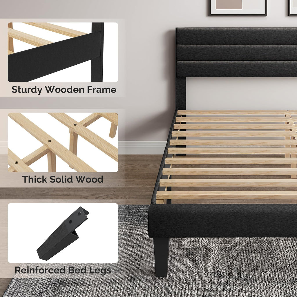Full Faux Leather Upholstered Platform Bed Frame with Adjustable Headboard L45377
