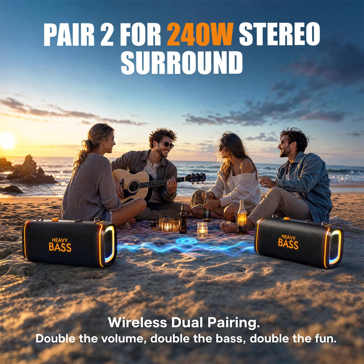Portable Bluetooth Speaker, 120W Peak, 28-Hour Playtime M6866