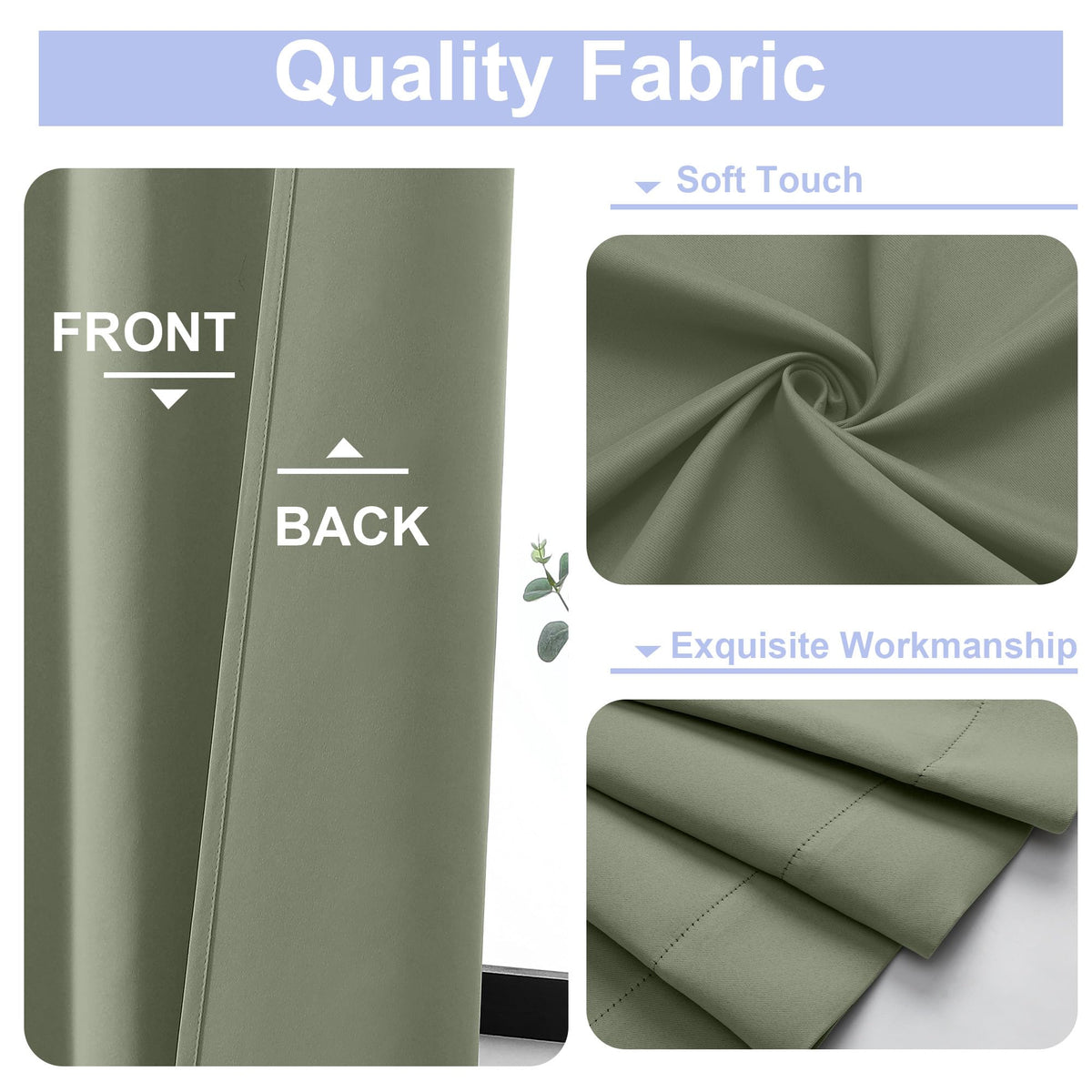 Sage Green Blackout Curtains, 72 Inch, 2 Panels Set O726855