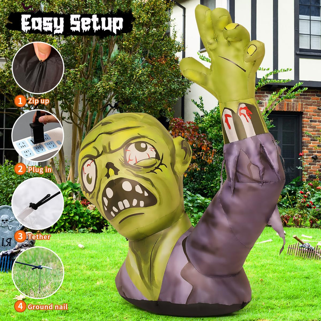 5.2 FT Halloween Inflatables Green Zombies with Built-in LEDs C2197
