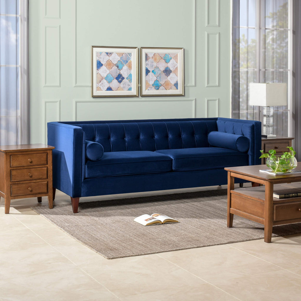 Navy Blue Velvet Tufted Sofa N185325