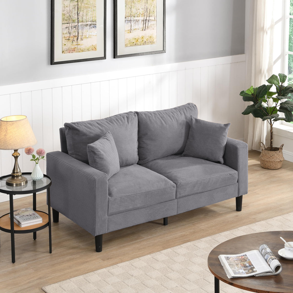 Small Space Saving Light Gray 2-Seat Upholstered Sofa Z391