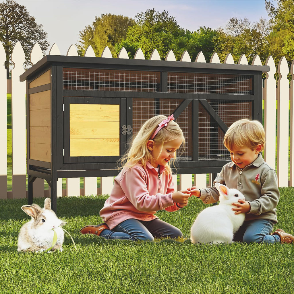 46.7" Wooden Rabbit Hutch with Removable Tray E78031
